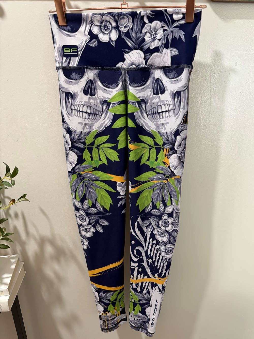 BrandFit Skull Floral Tattoo Print High Waist Leggings One Size
